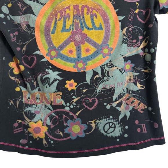 Y2K Fairy Grunge Peace Sign Graphic Tee Studded Hippie Top Size Large - Picture 6 of 9